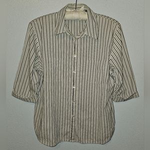 Blue/Tan/White Karen Scott Button up Striped Shirt